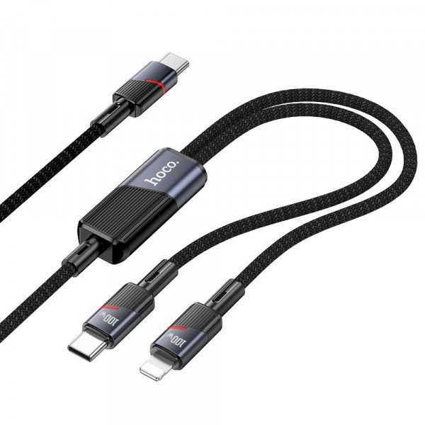 Cablu Date si Incarcare USB-C - Lightning / USB-C HOCO U139 2in1, 100W, 1.2m, Negru