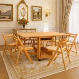 Set masa plianta cu spatiu depozitare Util, pentru living si bucatarie, PAL, structura lemn masiv, cu role, 160x96x80 cm si 6 scaune pliante, tapitate