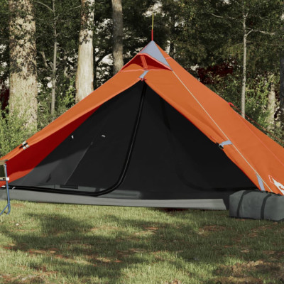 vidaXL Cort de camping pentru 1 persoană, gri/portocaliu, impermeabil foto