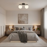 Lustra moderna ORI neagra cu 2 globuri opaline G9 pentru tavan