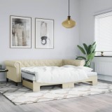 Cumpara ieftin Pat de zi cu extensie, crem, 90x200 cm, piele ecologică