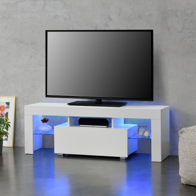 Masa televizor Grimsey iluminata cu LED alb/alb extra lucios [en.casa] HausGarden Leisure foto
