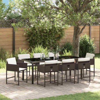 Set de masă pentru grădină cu pernă 9 pcs Maro Rattan poli foto