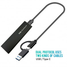 Carcasa SSD M.2 NGFF / NVMe la USB 3.0 si USB-C rack extern DUAL