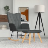 VidaXL Scaun balansoar cu taburet, gri &icirc;nchis, textil