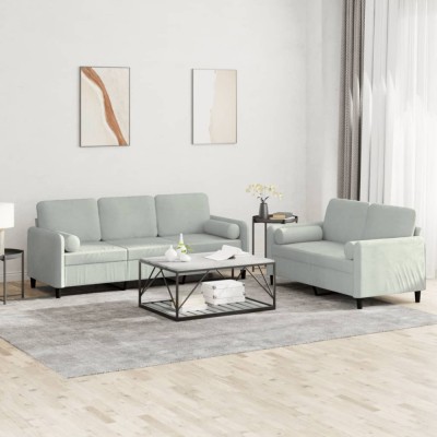 vidaXL Set canapea cu perne, 2 piese, gri deschis, catifea 3202034 foto