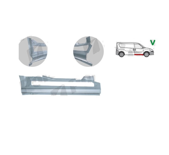 Prag FIAT DOBLO (152/263), 01.2010-12.2014, partea dreapta, spate; metal galvanizat,
