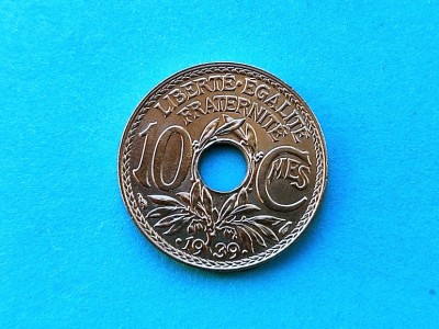 10 Centimes 1939 Franta-AUNC+ foto