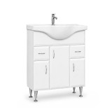 Masca chiuveta baie Leziter Bianca Plus 75, Alb Lucios, MDF, Dimensiuni 82x75x48 cm, Cu Lavoar Ceramic 75x48 cm, Livrat Asamblat, Produs Maghiar