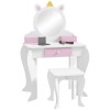 ZONEKIZ Masă de toaletă pentru copii cu taburet și oglindă Masă de toaletă pentru fete cu sertar compartimente design unicorn alb | Aosom Romania