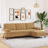 VidaXL Canapea cu 3 locuri și taburet, maro, 210 cm, catifea 3278284
