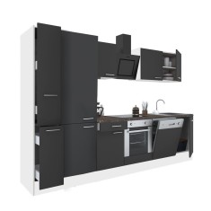 Mobilă de bucătărie Yorki 310, corp alb, față antracit satinat, element inferior cuptor, dulap raft