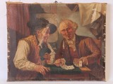 Frumoasă și interesantă pictură ulei pe p&acirc;nză, &bdquo;Jucători de cărți&rdquo;, secolul al XIX-lea, semnat