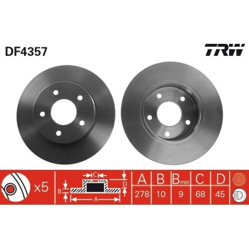 Set discuri frana spate TRW Nissan Almera Tino (V10) 12.1998-02.2006 Primera (P12) 01.02- Primera Combi (Wp12) 01.02- Primera Hatchback (P11) 06.1996