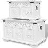 vidaXL Set 2 Cufere Depozitare Albe, MDF si Lemn, 54x33x30 cm &amp; 40x24x24 cm, Cutii Decorative Lemn cu Manere, Mese Laterale