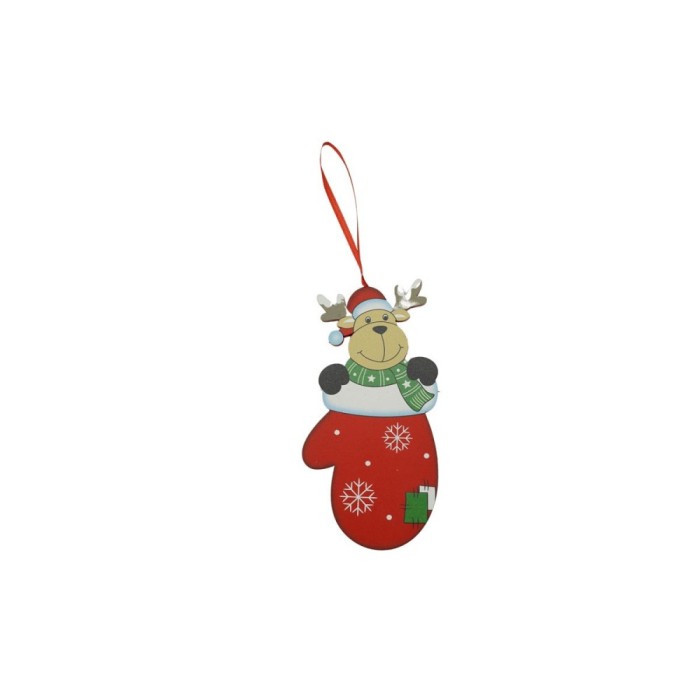Ornament de brad ren in manusa, flippy, rosu, lemn, 14 cm