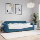 Cumpara ieftin Pat de zi cu saltea, albastru, 90x200 cm, catifea