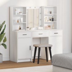 vidaXL Set masă toaletă cu LED, 3 piese, alb, lemn prelucrat