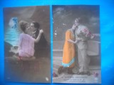 HOPCT 1673 CUPLU-ROMANTICA-FRANTA--LOT 2 CARTI POSTALE VECHI-CIRCULATE, Circulata, Printata