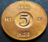 Moneda 5 ORE - SUEDIA, anul 1968 * cod 2676, Europa