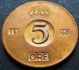 Moneda 5 ORE - SUEDIA, anul 1968 * cod 2676, Europa