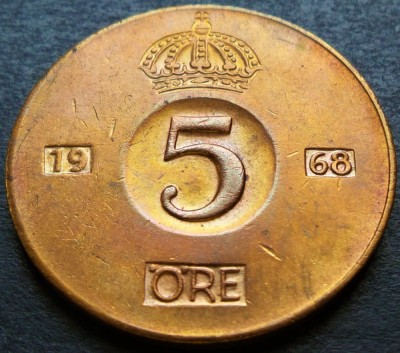 Moneda 5 ORE - SUEDIA, anul 1968 * cod 2676 foto