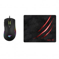 Kit mouse si mousepad gaming Havit Gamenote MS1007CM, conexiune USB, Negru foto