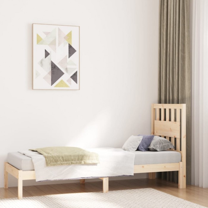 Cadru de pat mic single, 75x190 cm, lemn masiv de pin