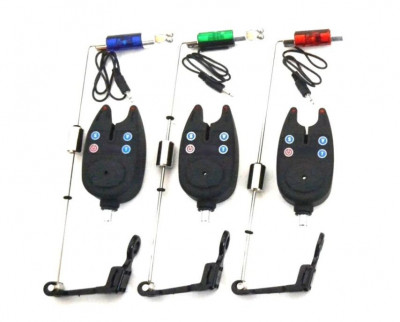 set 3 senzori/avertizori pescuit cu 3 swingere cu led foto