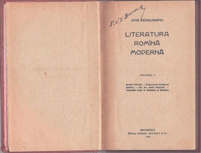 1138SPN Literatura rom&amp;icirc;nă modernă, volumul I, de Ovid Densusianu, ediția I, 1920 foto