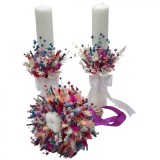 Set buchet si lumanari cu flori de bumbac si plante naturale uscate, lumanari parafina - Multicolor, Eventissimi&reg;