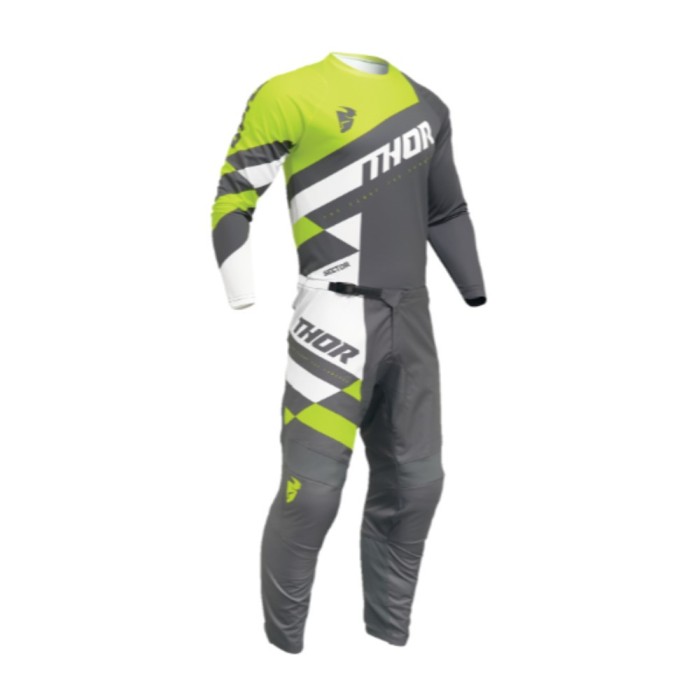 Costum Motocross/Enduro Thor Sector Checker gri/verde fluorescent
