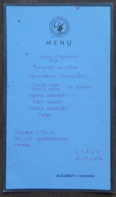 Meniu Athenee Palace Bucuresti , 1970 foto
