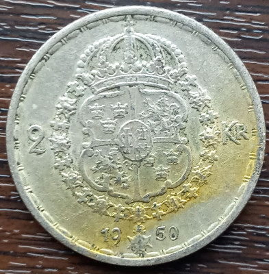 (A940) MONEDA DIN ARGINT SUEDIA - 2 KRONOR 1950, LIT. TS, REGELE GUSTAV V foto