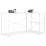 Birou Calculator vidaXL Alb 120x72x70cm, 2 Rafturi, Lemn &amp; Metal, Design Modern, Birou PC, Masa Laptop, Birou Gaming