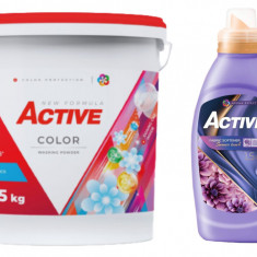 Detergent pudra pentru rufe colorate Active, galeata 5kg, 65 spalari + Balsam de rufe Active Summer Touch, 1.5 litri, 60 spalari