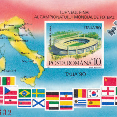 CAMPIONATUL MONDIAL DE FOOTBAL 1990,COLITA NEDANTELATA ,Lp.4780, MNH **,ROMANIA.