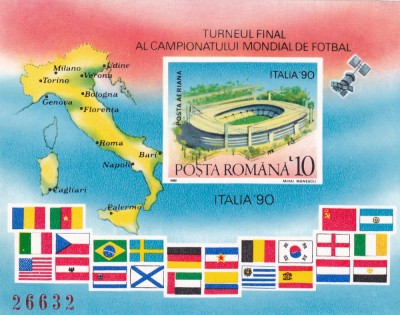 CAMPIONATUL MONDIAL DE FOOTBAL 1990,COLITA NEDANTELATA ,Lp.4780, MNH **,ROMANIA. foto