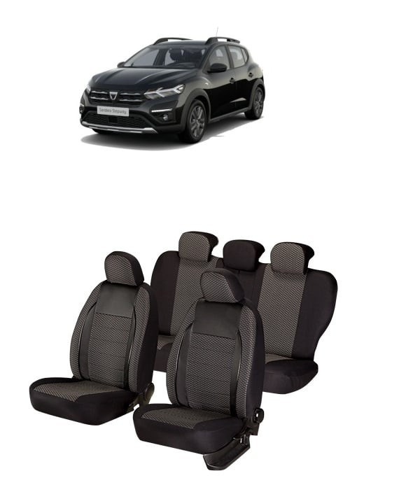 Set huse scaune cu insertii de piele ecologica Dacia Sandero Stepway (2021-2024)