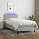 VidaXL Pat cu arcuri, saltea și LED, gri deschis, 100x200 cm, textil 3133053