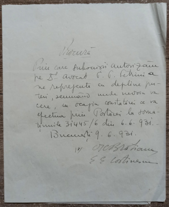 Proces verbal semnat de Dinu (Constantin I.C.) Bratianu 1931