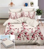 Cumpara ieftin Lenjerie Pat Bumbac 6 Piese Cu Elastic Crem Imprimeu 180x200 cm