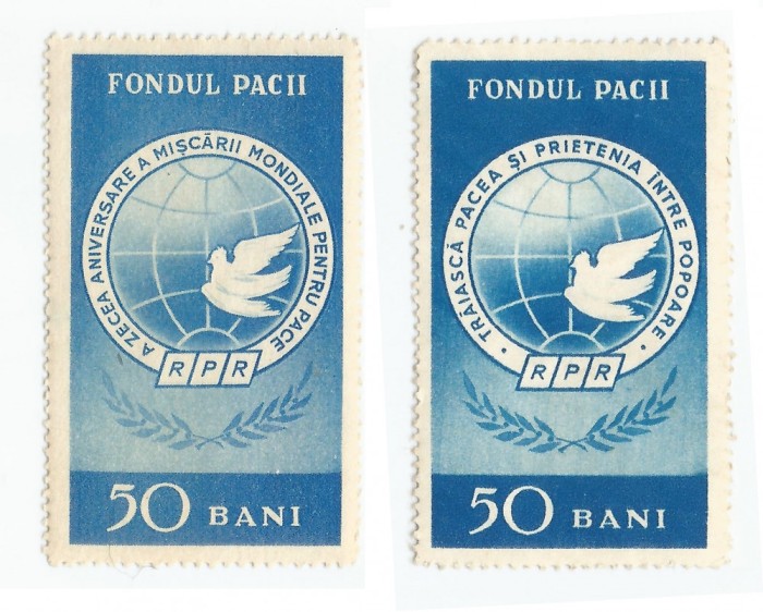 Rom&acirc;nia, lot 14 timbre fiscale, Fondul Păcii, MNH