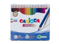Set 24 creione colorate Carioca Aquarelle si cutie metalica pentru depozitare