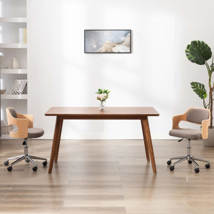 vidaXL Scaun de birou pivotant, gri taupe, lemn curbat și textil
