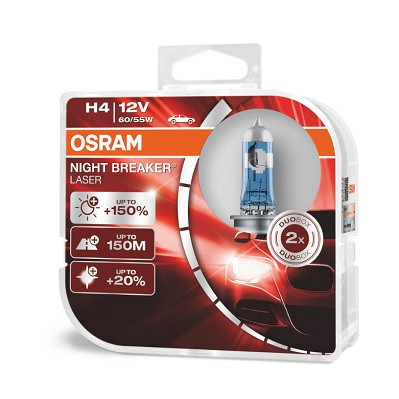 Set 2 Becuri 12V H4 60/55 W Night Breaker Laser Nextgen +150% Osram 149402 64193NL-HCB