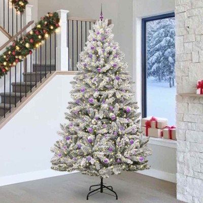 vidaXL Brad de Crăciun artificial Verde și alb 270 cm PVC și Metal 3395781 foto