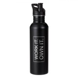Sticla Apa Otel Inoxidabil Neagra 800ml cu Gura de Curgere &quot;WORK IT. OWN IT.&quot;