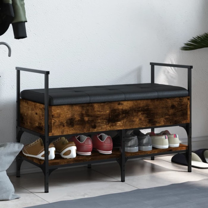 vidaXL Bancă de pantofi, stejar fumuriu 85,5x42x57,5 cm lemn prelucrat 835231