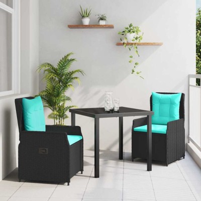 vidaXL Set de masă pentru grădină 3 pcs Negru Rattan poli 3381037 foto